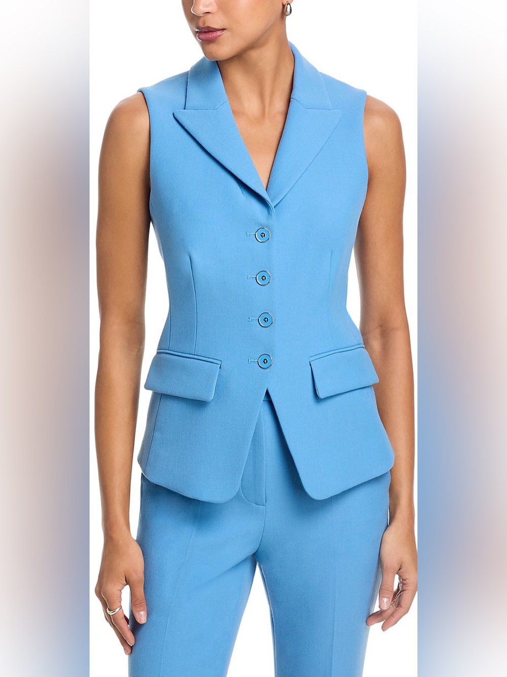 Veronica Beard Benny Peak Lapel Vest in Blue Jasper